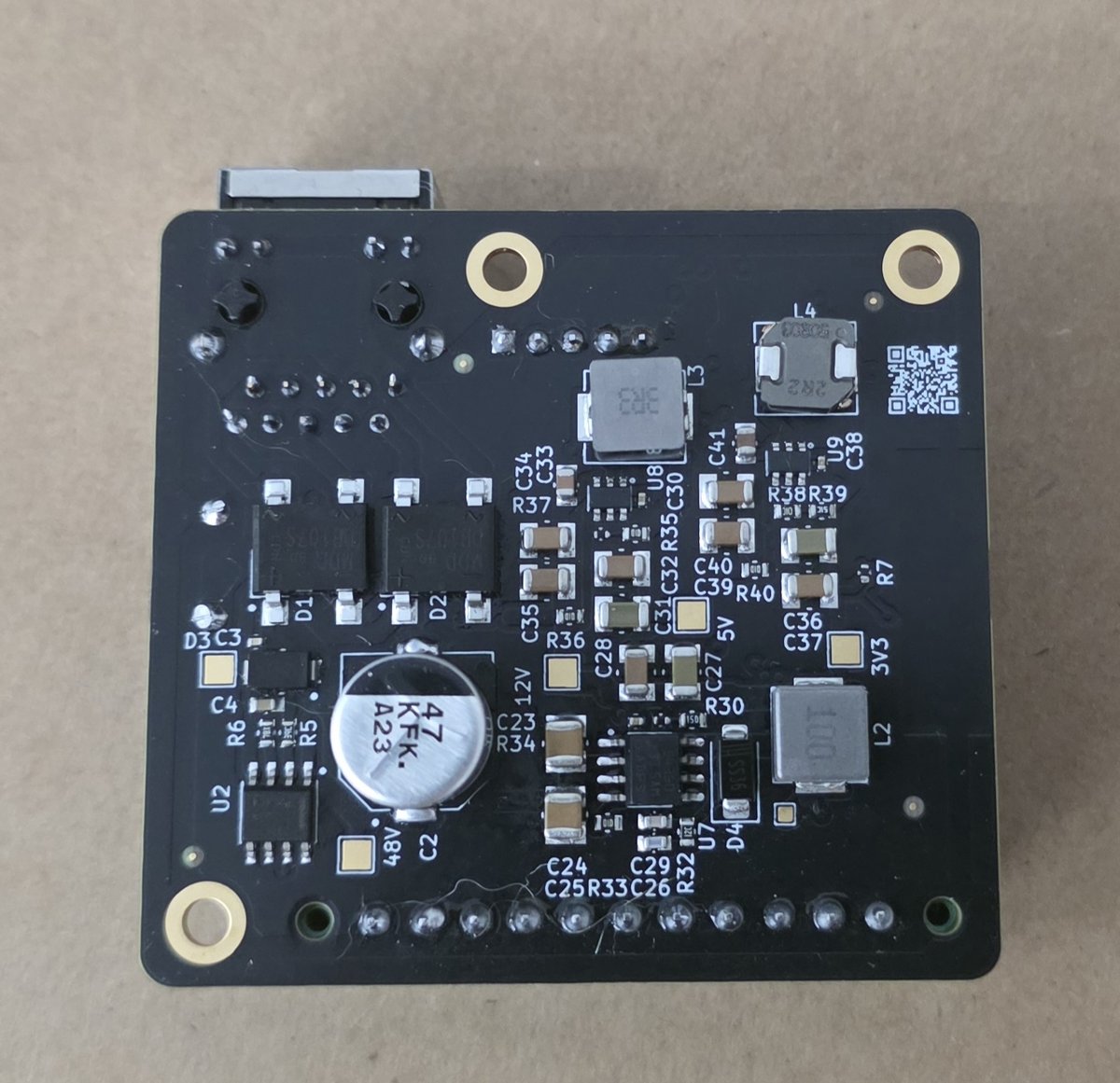 Donato PoE Module power side — regulators, inductors and bulk capacitor